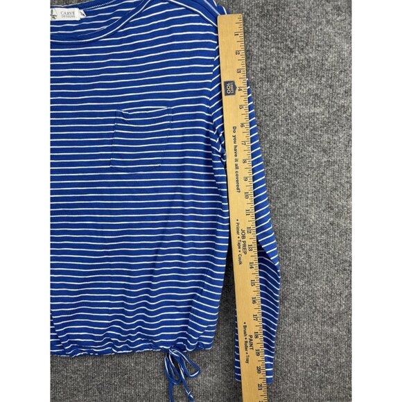 Carve Designs Shirt Womens Small Blue White Stripe Long Sleeve Drawstring Pocket - Picture 4 of 7
